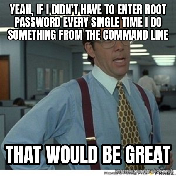 That would be great meme: yeah, if I didn't have to enter root password every single time I do something from the command line / that would be great