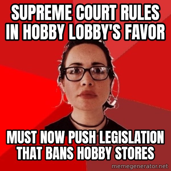 Liberal Douche Garofalo meme: supreme court rules in Hobby Lobby's favor / must now push legislation that bans hobby stores