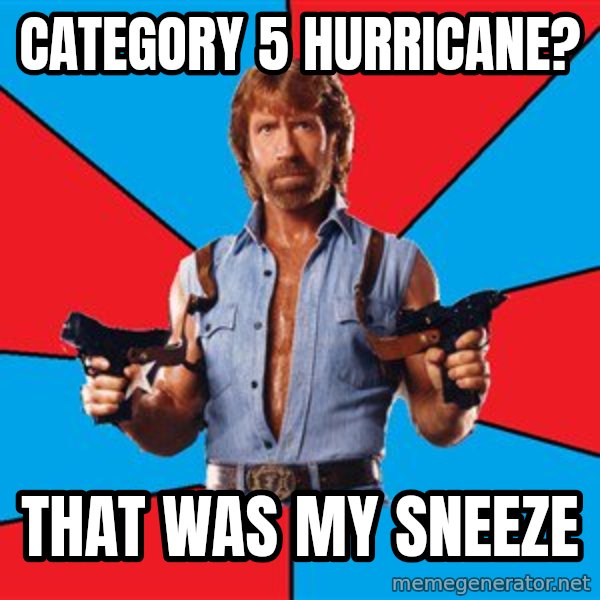 Chuck Norris  meme: category 5 hurricane? / that was my sneeze