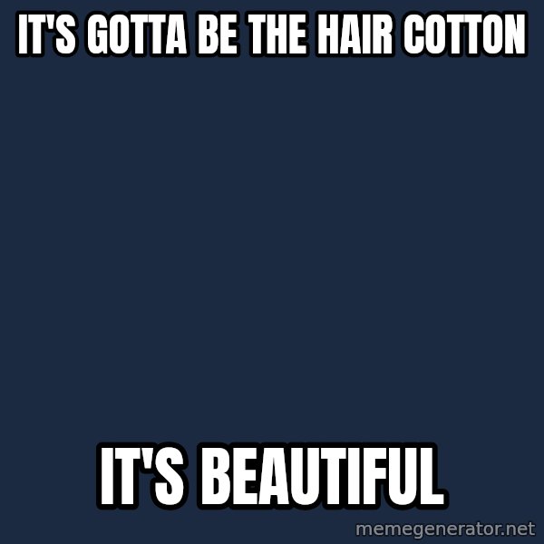 Dodgeball cotton meme: It's gotta be the hair cotton / It's beautiful