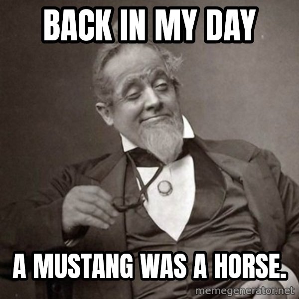 1889 [10] guy meme: back in my day / a mustang was a horse.
