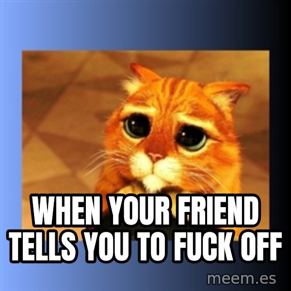 puss in boots eyes 2 meme: When your friend tells you to fuck off