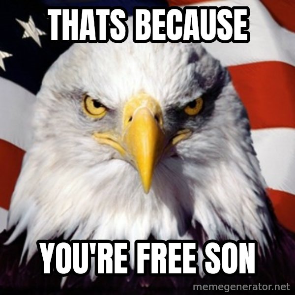 Freedom Eagle  meme: Thats because / you're free son