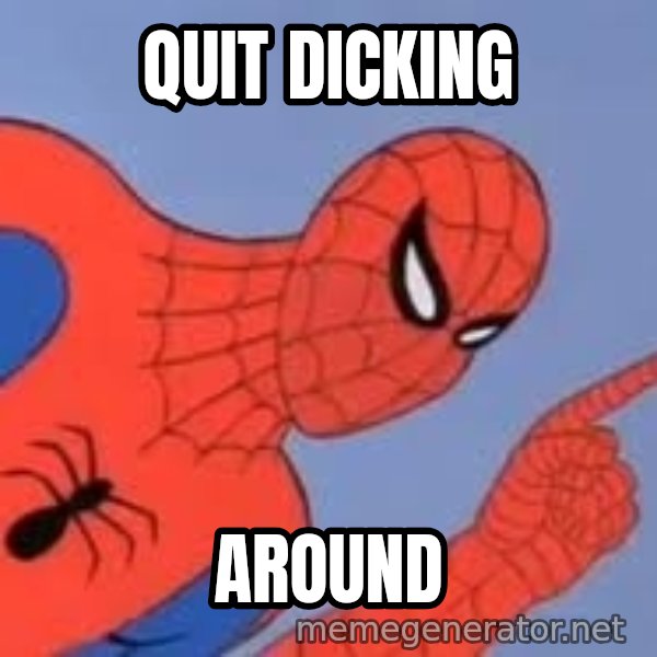 Spiderman meme: QUIT DICKING / AROUND