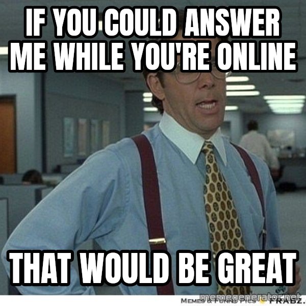 Yeah If You Could Just meme: If you could answer me while you're online / that would be great