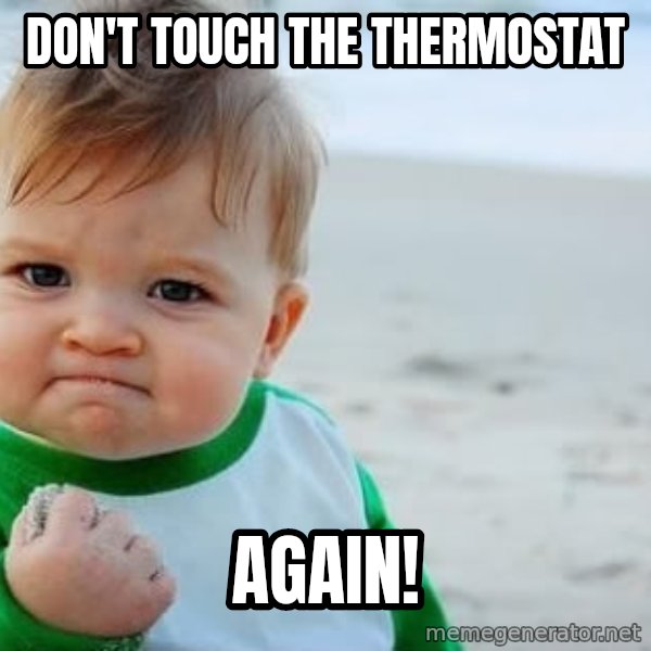 Success Kid meme: don't touch the thermostat / again!