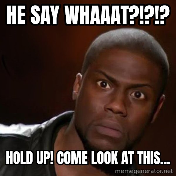 kevin hart nigga meme: He say whaaat?!?!? / Hold up! Come look at this...