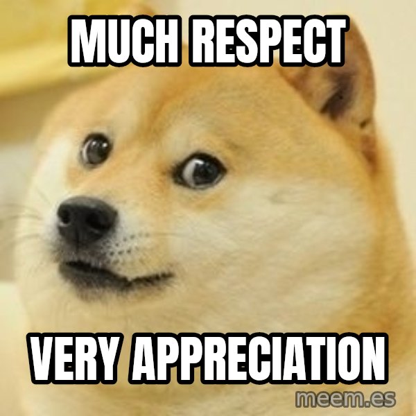 Real Doge meme: Much respect / very appreciation