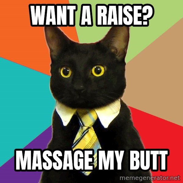Business Cat meme: Want a raise? / massage my butt
