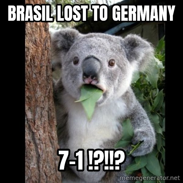 Koala can't believe it meme: Brasil lost to germany / 7-1  !?!!?