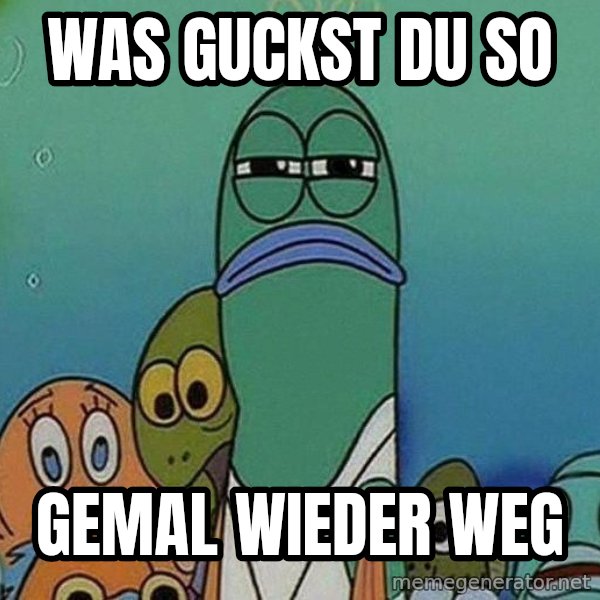 Serious Fish Spongebob meme: Was Guckst Du So / Gemal wieder weg