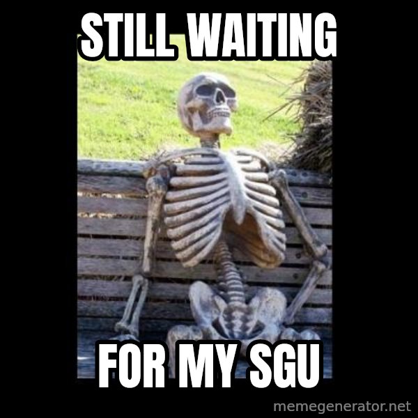 Still Waiting meme: STILL WAITING / FOR MY SGU