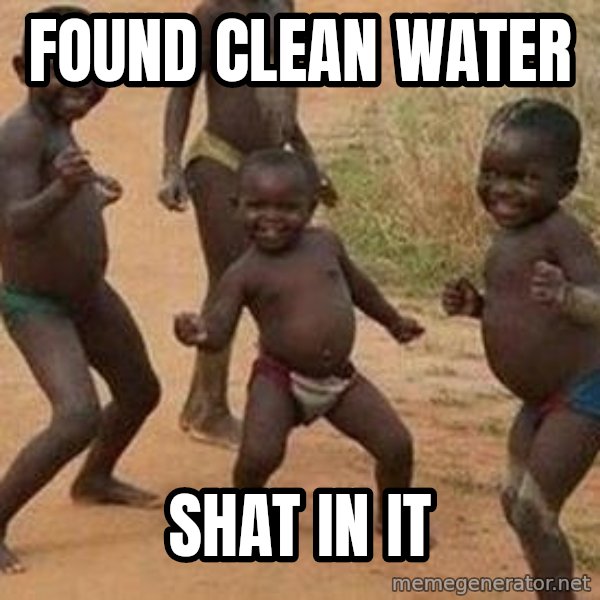 african children dancing meme: found clean water / shat in it