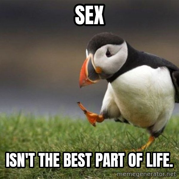 Unpopular Opinion Puffin meme: sex / isn't the best part of life.