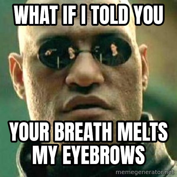 What if I told you / Matrix Morpheus meme: What if i told you / Your breath melts my eyebrows