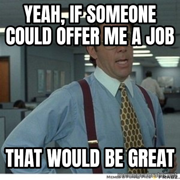 That would be great meme: Yeah, if someone could offer me a job / That would be great