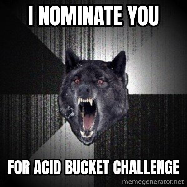 Insanity Wolf meme: I nominate you / for acid bucket challenge