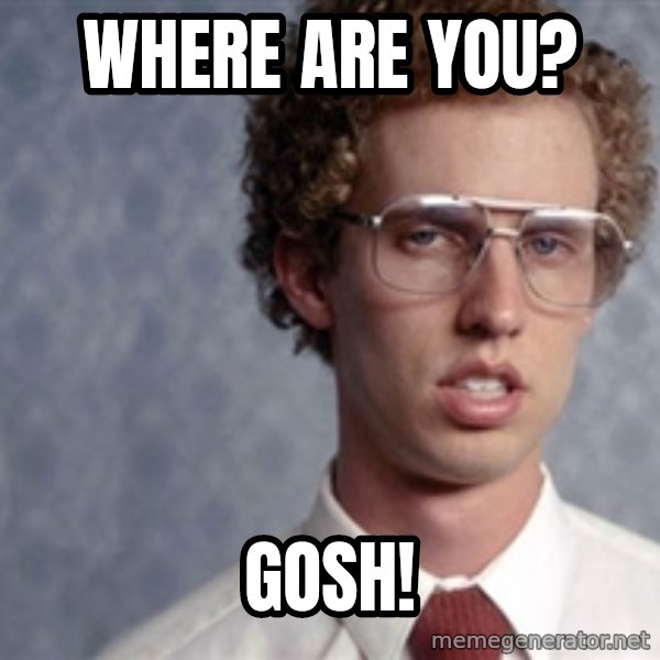 Napoleon Dynamite meme: Where are you? / Gosh!