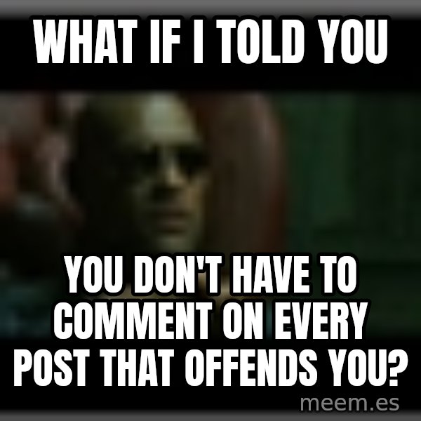 Morpheusone meme: What if I told you / You don't have to comment on every post that offends you?