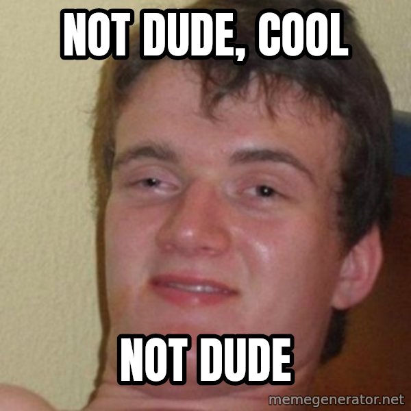 really high guy meme: Not dude, cool / not dude