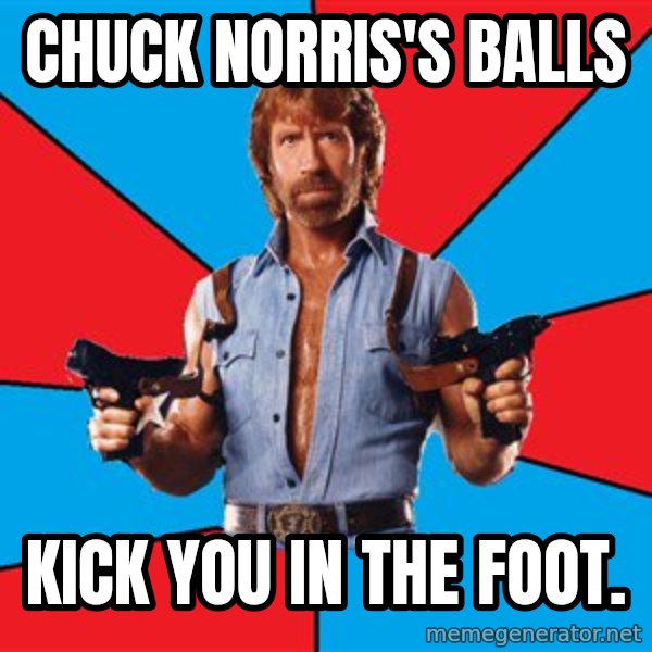Chuck Norris  meme: chuck norris's balls / kick you in the foot.