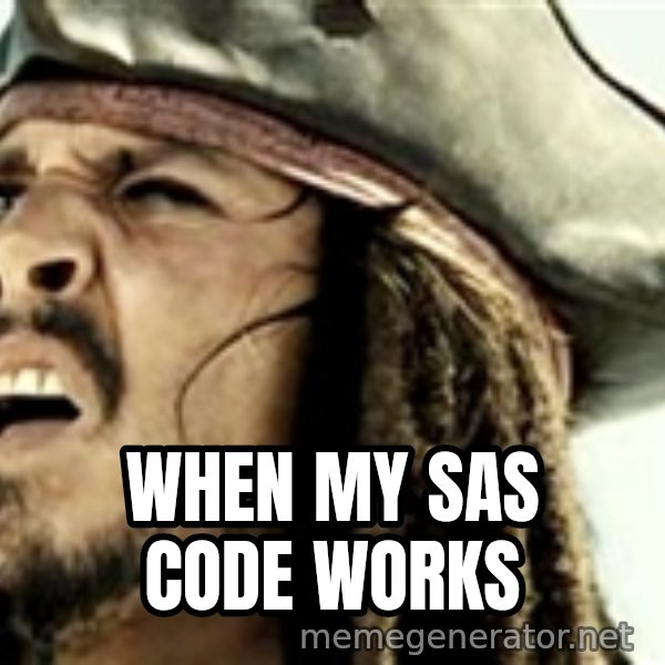 Confused Jack Sparrow meme: When my SAS code works
