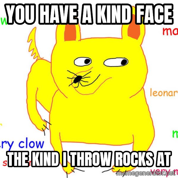 Grumpy Cat  meme: you have a kind face / the kind i throw rocks at