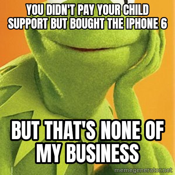 Kermit the frog meme: You didn't pay your child support but bought the iPhone 6 / But that's none of my business