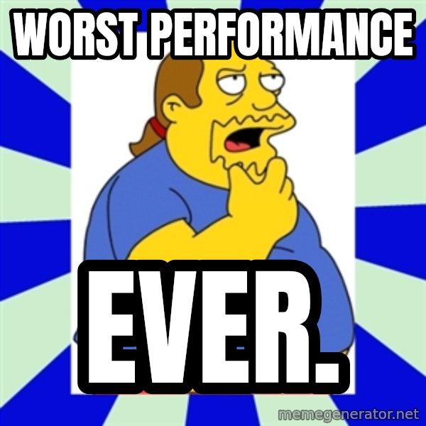 Comic book guy simpsons meme: Worst Performance / Ever.