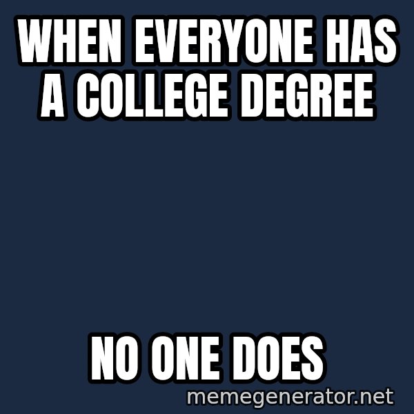 Syndrome Incredibles  meme: When everyone has a college degree / No one does