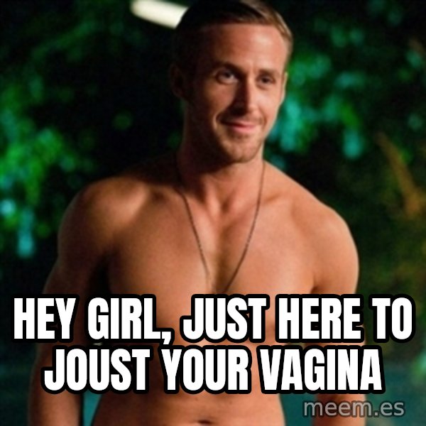 Hey Girl Ryan Gosling meme: Hey girl, just here to joust your vagina