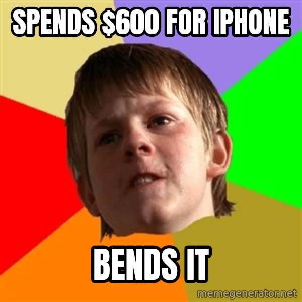 Angry School Boy meme: spends $600 for iphone / bends it