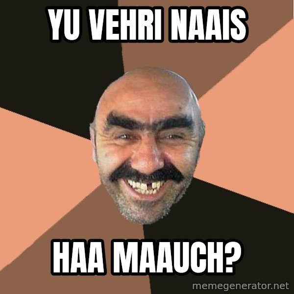 Provincial Man meme: YU   VEHRI NAAIs / HAA  MAAUCH?