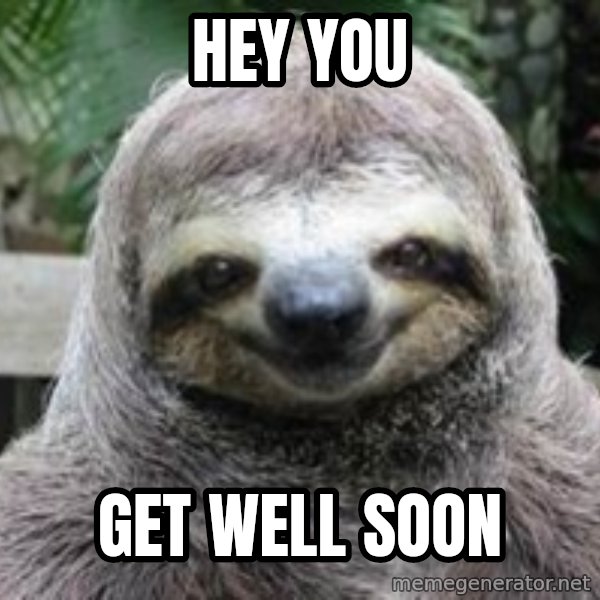 Sexual Sloth meme: HEY YOU / GET WELL SOON