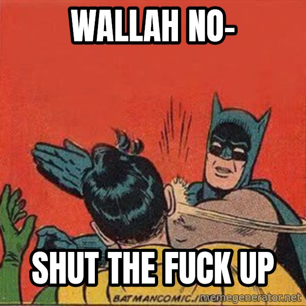 batman slap robin meme: Wallah no- / Shut the fuck up