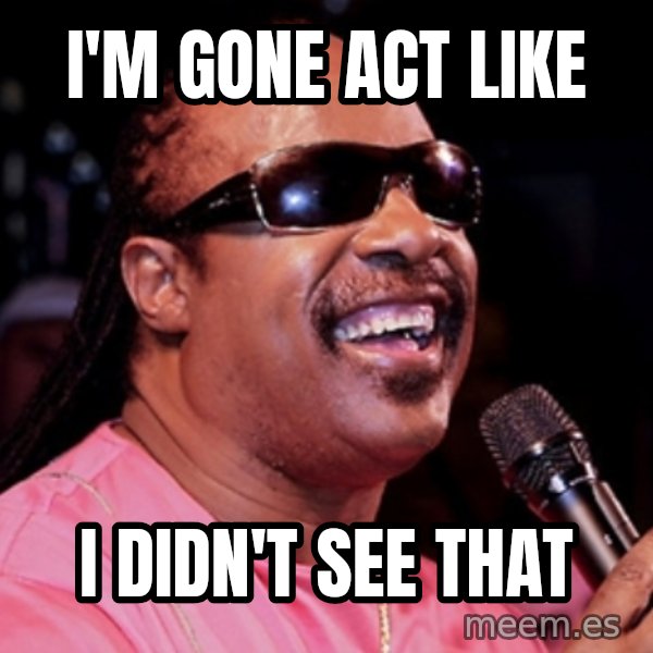 stevie wonder meme: I'm gone act like / i didn't see that