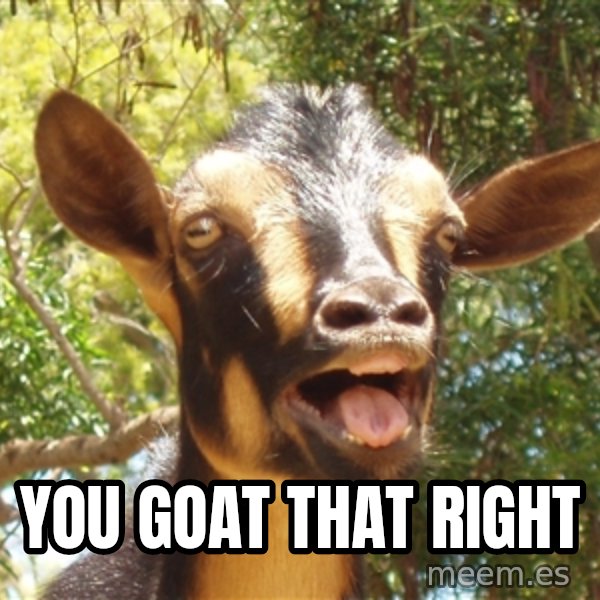 Illogical Goat meme: You goat that right