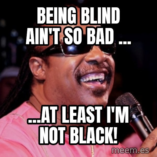 stevie wonder meme: being blind ain't so bad ... / ...at least i'm not black!