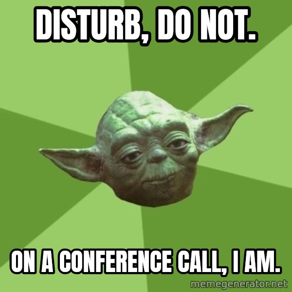 Advice Yoda Gives meme: Disturb, do not. / On a conference call, I am.