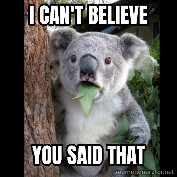 Koala can't believe it meme: I can't believe / You said that