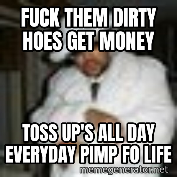 Pimp C meme: fuck them dirty hoes get money / toss UP's all day everyday pimp fo life