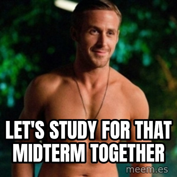 Hey Girl Ryan Gosling meme: let's study for that midterm together