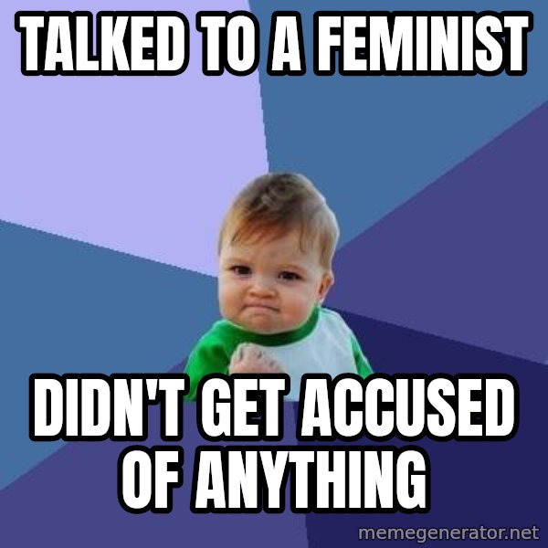 Success Kid meme: talked to a feminist / didn't get accused of anything