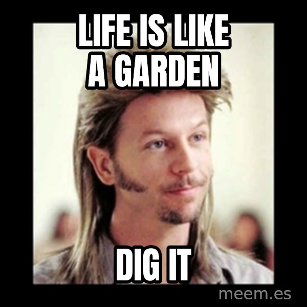 Joe Dirt meme: Life is like a garden / Dig it