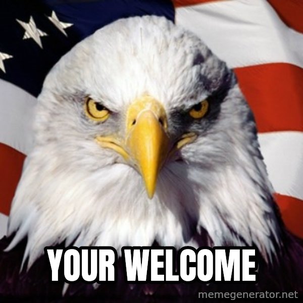 Freedom Eagle  meme: Your welcome