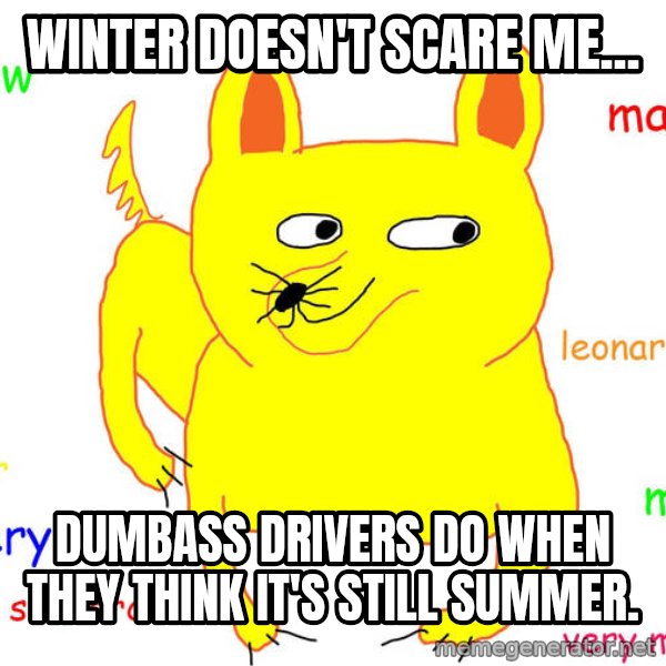 Grumpy Cat  meme: Winter doesn't scare me... / dumbass drivers do when they think it's still summer.