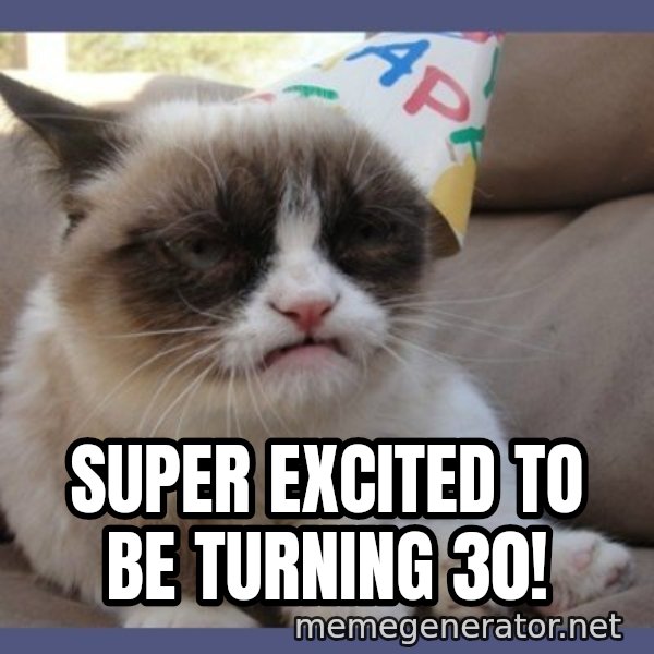 Birthday Grumpy Cat meme: Super excited to be turning 30!