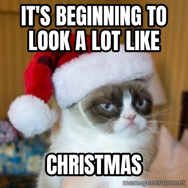 Grumpy Cat Santa Hat meme: It's beginning to look a lot like / CHRISTMAS