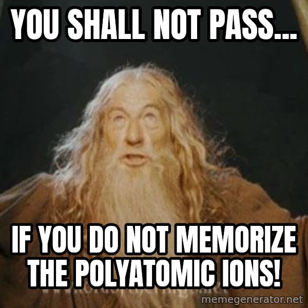 You shall not pass meme: YOU SHALL NOT PASS... / IF YOU DO NOT MEMORIZE THE POLYATOMIC IONS!