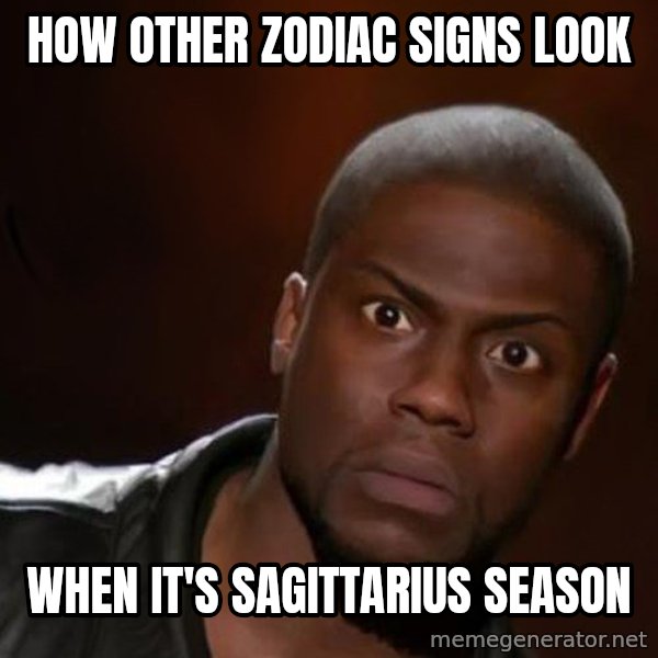 kevin hart nigga meme: How other zodiac signs look / when it's SAGITTARIUS SEASON